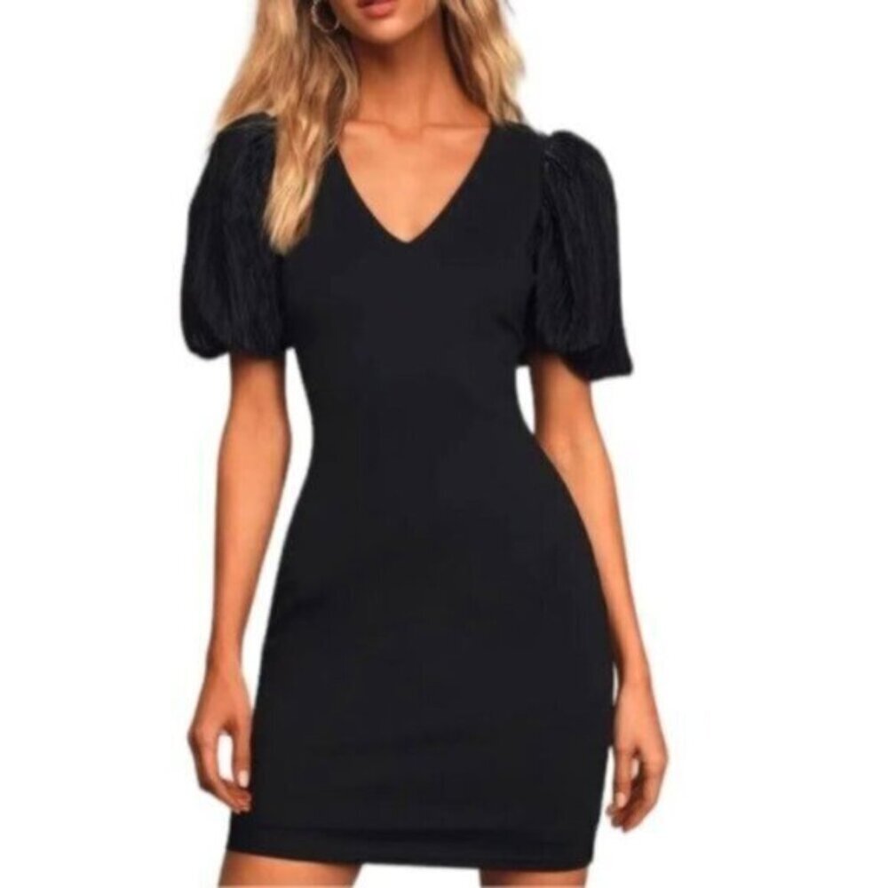 NWT Lulu’s | Make It Known Women's Black Puff Sleeve Bodycon Dress Size Large